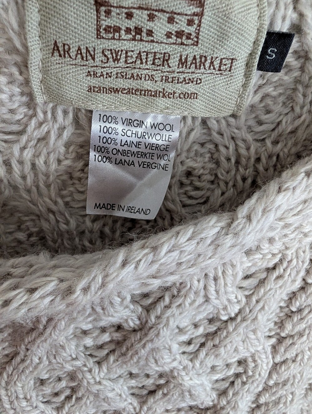 EUC Sz S Aran Sweater Market Light Gray Wool Cable Fisherman Sweater Ireland - Picture 2 of 4